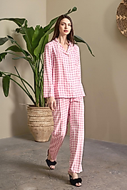 1138 DARİA ÖNDEN DÜĞMELİ EKOSE DANTELLİ  PİJ. TK PEMBE